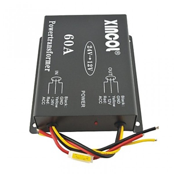 Xincol? Vehicle Car DC 24V to 12V 60A Power Supply Transformer Converter with Dual Fan Regulation-Black  