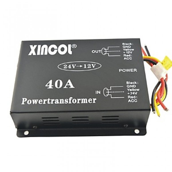 Xincol? Vehicle Car DC 24V to 12V 40A Power Supply Transformer Converter with Fan Regulation-Black  