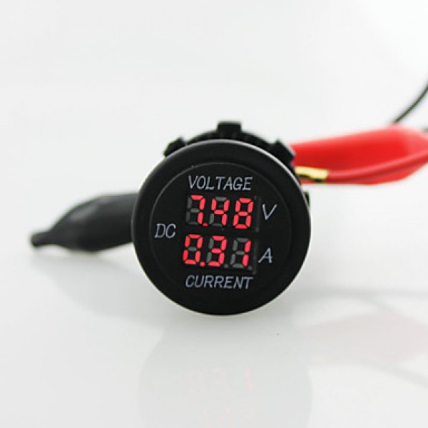 12/24V Digital  LED Red Light Indicator Current Ammeter +Voltage Meter Panel Plug Socket For Auto Car Motorcycle  
