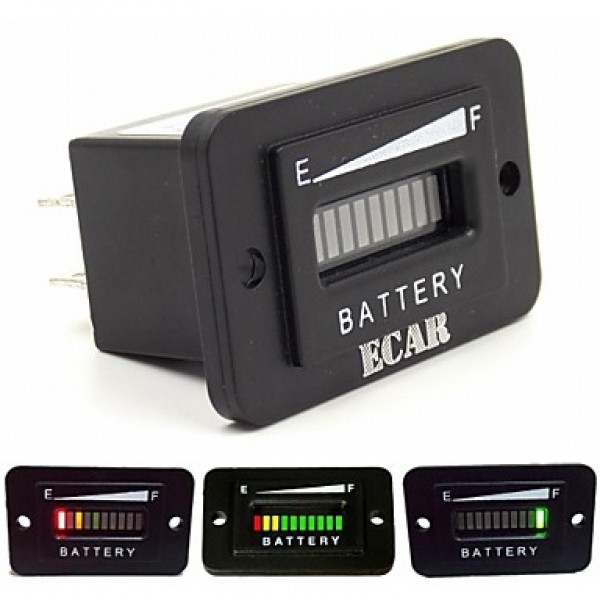 10 Segment LED Display 48V Battery Indicator Meter Gauge for Golf Cart,Yacht,RV,Motorcycle,Forklift Etc.  