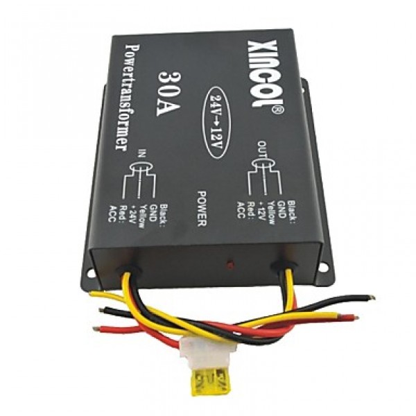 Xincol? Vehicle Car DC 24V to 12V 30A Power Supply Transformer Converter with Fan Regulation-Black  