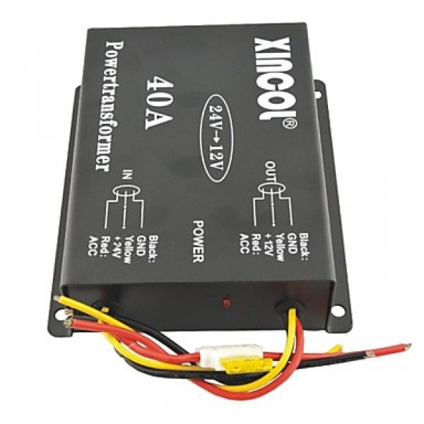 Xincol? Vehicle Car DC 24V to 12V 40A Power Supply Transformer Converter with Fan Regulation-Black  