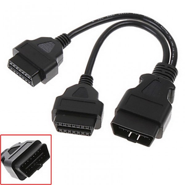 16 pin OBD2 OBDII Splitter Extension Cable Male to Dual Female Y Cable  