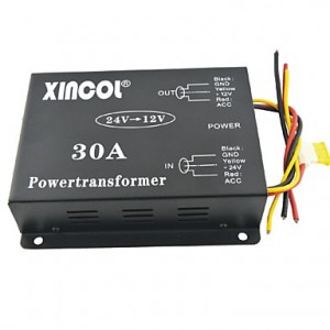 Xincol? Vehicle Car DC 24V to 12V 30A Power Supply Transformer Converter with Fan Regulation-Black  